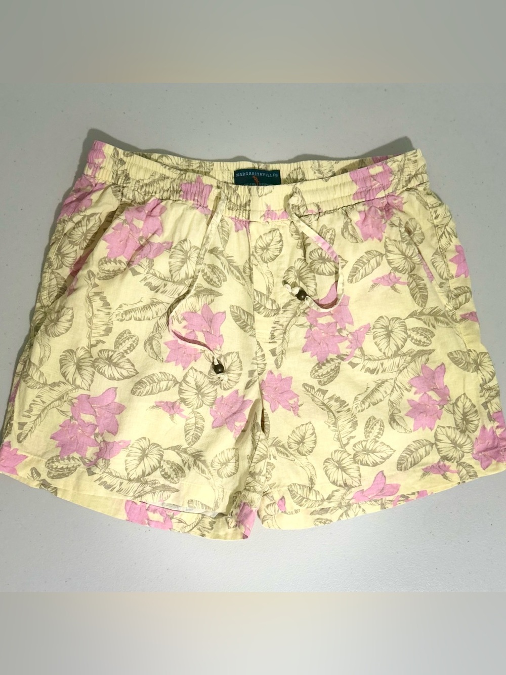 Margaritaville Island Reserve Floral Linen Viscose Beach Shorts Beige Pink S